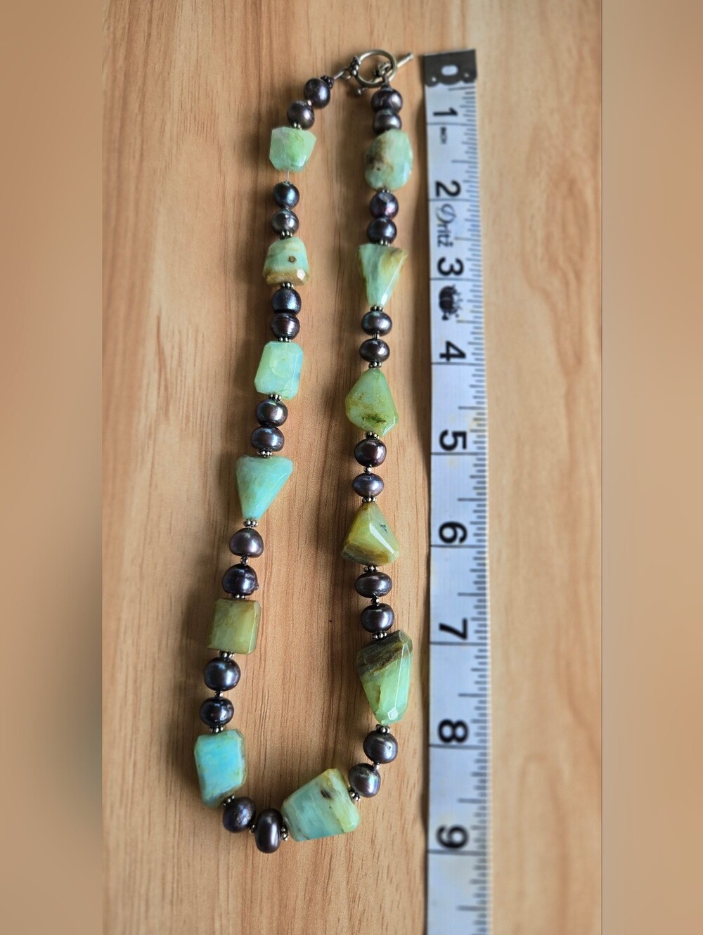 Atrisan Peruvian Opal Lustrous Black Freshwater Pearl Necklace Silvertone Accent - Picture 10 of 11